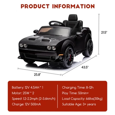 Licensed Dodge Ride-On Car, 12V Electric Vehicle For Kids With Remote Control, Ride On Toys With LED Lights, MP3 Player – Boys & Girls Gifts 3 Licensed Dodge Ride-On Car, 12V Electric Vehicle For Kids With Remote Control, Ride On Toys With LED Lights, MP3 Player – Boys & Girls Gifts