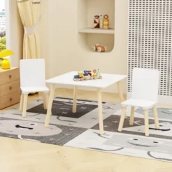 Kids Table And 2 Chairs Set, 3 Pieces Toddler Table And Chair Set, Wooden Activity Play Table Set (White) -Garvee GUEST 7ffdde7a ca41 440a a6aa 647a448f6aaa