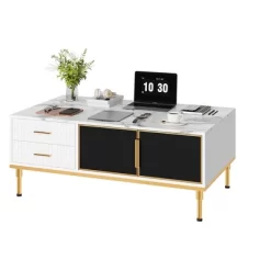 Whizmax Faux Marble Coffee Table - Modern Living Room Table With 4 Drawers & Glass Doors, Fluted Panel Design -Garvee GUEST 804ff5c8 8284 4221 b7fb 6d055f0caea1