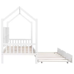 Solid Wooden Twin Size House Bed With Trundle, Storage Shelves, Kids Bed, No Box Spring Needed 8 Solid Wooden Twin Size House Bed With Trundle, Storage Shelves, Kids Bed, No Box Spring Needed -Garvee GUEST 8086045a bf28 4f2f 8ed8 adc923655be2