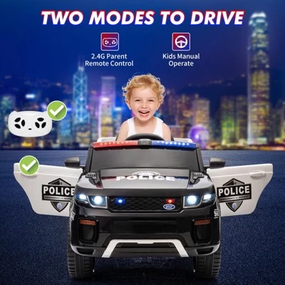 12V Police Electric Ride-On Car For Kids, Remote Control, 66lbs Capacity, LED Lights, Megaphone, Music, Spring Suspension 7 12V Police Electric Ride-On Car For Kids, Remote Control, 66lbs Capacity, LED Lights, Megaphone, Music, Spring Suspension - Image 5