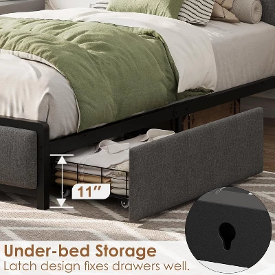 Twin/Full/Queen/King Size Upholstered Bed Frame With Storage Headboard, 2 Drawers, USB Charging Station, No Box Spring Needed, Heavy Duty, Grey 6 Twin/Full/Queen/King Size Upholstered Bed Frame With Storage Headboard, 2 Drawers, USB Charging Station, No Box Spring Needed, Heavy Duty, Grey - Image 4