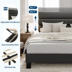 King Bed Frame Platform Bed With Adjustable Headboard, Linen Fabric Upholstered And Wooden Slats Support, Easy Assembly, Dark Grey 11 King Bed Frame Platform Bed With Adjustable Headboard, Linen Fabric Upholstered And Wooden Slats Support, Easy Assembly, Dark Grey -Garvee GUEST 816bb90c 771b 4ecc 92cd f743ef679702