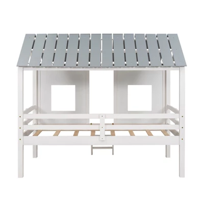 Twin House Bed For Kids Wood Low Loft Bed Frame With Windows And Roof, Easy Assembly White 3 Twin House Bed For Kids Wood Low Loft Bed Frame With Windows And Roof, Easy Assembly White