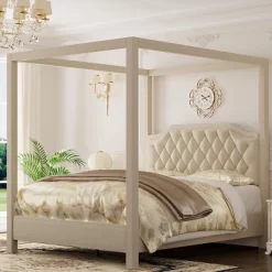 Upholstered Canopy Bed Frame With Headboard, Button Tufted, Nailhead Trim Design, No Box Spring Required 13 Upholstered Canopy Bed Frame With Headboard, Button Tufted, Nailhead Trim Design, No Box Spring Required -Garvee GUEST 829d15cf aebd 4bc2 bc27 cc0eae351dbc