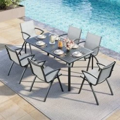 71" Modern Outdoor Dining Table With Umbrella Hole - Marine-Grade Aluminum Patio Table, Weatherproof & Rust-Proof Design For Restaurants, Backyards -Garvee GUEST 8356ad2c 3201 4e71 bf31 17cd464fe169