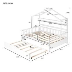 Full Size House Bed With Storage Shelves Full Size Platform Bed Frame With Twin Trundle For Kids Teens Girls Boys White