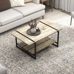 2-Tier Farmhouse 41'' Large Wood Coffee Table With Storage Shelf -Garvee GUEST 8381822c 4945 4c9a 8d2c f68886d52395