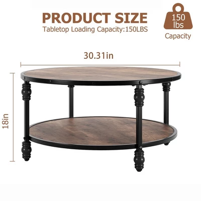 Garvee Coffee Table Round Rustic Center Table With Storage Shelf Wood Circle Coffee Table With Sturdy Metal Legs Living Room 8 Garvee Coffee Table Round Rustic Center Table With Storage Shelf Wood Circle Coffee Table With Sturdy Metal Legs Living Room - Image 6