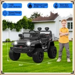 Garvee 12V Ride On Truck For Kids, Battery-Powered Car With Remote Control, Music, LED Lights & Suspension, For Ages 2-5