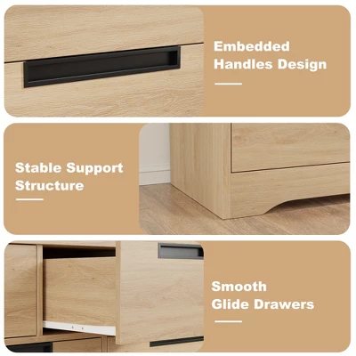 7 Drawer Dresser For Bedroom, Natural Oak Double Dresser Organizer With Embedded Handles, Wooden Chest Of Drawers For Living Room Nursery Hallway 5 7 Drawer Dresser For Bedroom, Natural Oak Double Dresser Organizer With Embedded Handles, Wooden Chest Of Drawers For Living Room Nursery Hallway - Image 3