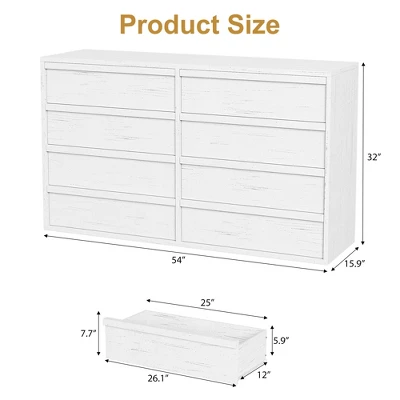 Garvee 8 Drawer Dresser For Bedroom, 54" White Double Dresser Organizer With Concave Handle, Modern Chest Of Drawer For Bedroom Living Room Nursery 8 Garvee 8 Drawer Dresser For Bedroom, 54" White Double Dresser Organizer With Concave Handle, Modern Chest Of Drawer For Bedroom Living Room Nursery - Image 6