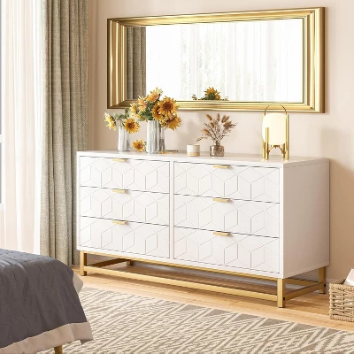 6-Drawer Dresser For Bedroom – Modern Wood Chest With Gold Metal Handles For Hallway, Entryway, And Living Room 9 6-Drawer Dresser For Bedroom – Modern Wood Chest With Gold Metal Handles For Hallway, Entryway, And Living Room - Image 7