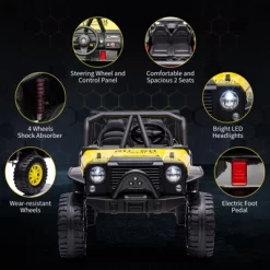Kids Ride On Car, 24V 2 Seater, With Remote Control, Kids Electric Vehicle With 19" Wide Seat, LED, Spring Suspension, Yellow -Garvee GUEST 862add5c f3da 4517 bceb c1ab8d558903