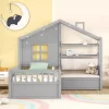 Twin Size House Bed With Sofa, Kids House Floor Bed Frame With 2 Drawers And Storage Shelf, Wooden Twin Platform Bed Frame -Garvee GUEST 869c1eeb 4b62 4523 9260 ee3ef769d97e