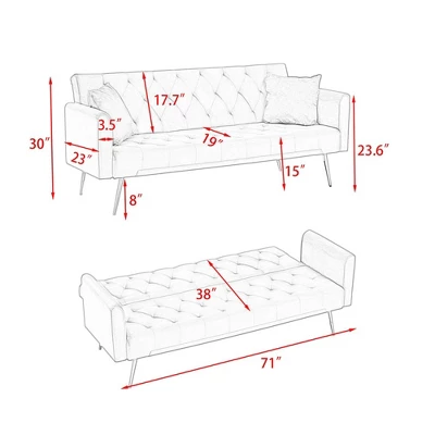 71" Adjustable Backrest Sofa Bed, Velvet Fabric Living Room Sofa Couch, Folding Bed With Sturdy Metal Legs,Modern Upholstered Sleeper Couch 7 71" Adjustable Backrest Sofa Bed, Velvet Fabric Living Room Sofa Couch, Folding Bed With Sturdy Metal Legs,Modern Upholstered Sleeper Couch - Image 5