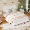 Bed Frame For Kids With Velvet Upholstered Headboard, Cute Low Profile Platform Bed For Girls And Boys, No Box Spring Needed