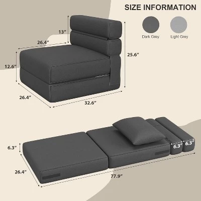 Modern Convertible Sleeper Chair With Upgraded Pillow, Foldable Memory Foam Sleepers, Comfy Floor Sofa 5 Modern Convertible Sleeper Chair With Upgraded Pillow, Foldable Memory Foam Sleepers, Comfy Floor Sofa - Image 3