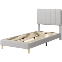 Boucle Upholstered Platform Bed With Wave Headboard For Kids, Easy Assembly, Wooden Slats Support, No Box Spring Needed -Garvee GUEST 87108034 4ce3 4333 b11a 3bb993ae914f