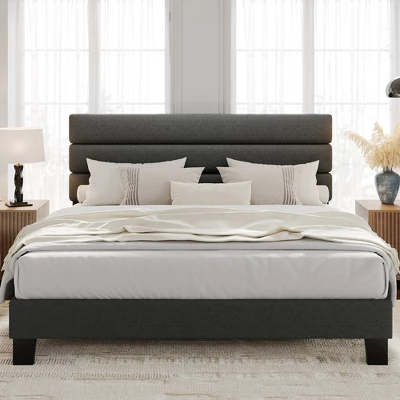 King Bed Frame Platform Bed With Adjustable Headboard, Linen Fabric Upholstered And Wooden Slats Support, Easy Assembly, Dark Grey 9 King Bed Frame Platform Bed With Adjustable Headboard, Linen Fabric Upholstered And Wooden Slats Support, Easy Assembly, Dark Grey - Image 7