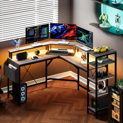 L Shaped Gaming Desk With Power Outlet & Led Lights, L-Shaped Corner Computer Desks Gaming Desk 9 L Shaped Gaming Desk With Power Outlet & Led Lights, L-Shaped Corner Computer Desks Gaming Desk - Image 8