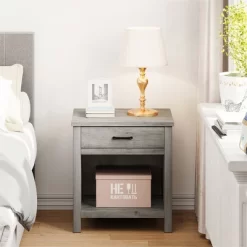 Garvee Farmhouse Gray Nightstand With Drawer And Storage Shelf For Bedroom Living Room -Garvee GUEST 886edaee 0f0e 4cb0 9c3d 8ed5feb18712