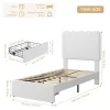 Twin Bed Frame With Storage Drawer And Headboard, Velvet Upholstered Twin Platform Bed Frame For Girls, Strong Wooden Slats Support, Noise-Free
