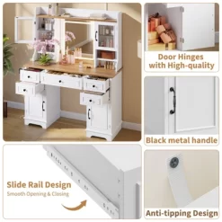 Vanity Desk With LED Lighted Mirror, Makeup Vanity Table With 5 Drawers, 4 Doors, And 3 Storage Shelves For Bedroom, Dressing Room 16 Vanity Desk With LED Lighted Mirror, Makeup Vanity Table With 5 Drawers, 4 Doors, And 3 Storage Shelves For Bedroom, Dressing Room -Garvee GUEST 890bb302 b695 468f 841f 5f091ad87ae6