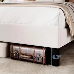 Bed Frame With Vertical Channel Tufted Wingback Headboard, Upholstered Platform Bed Frame With Strong Wooden Slats Support -Garvee GUEST 89395aab 0e66 4daf afdb 9f00bc0e9732 2