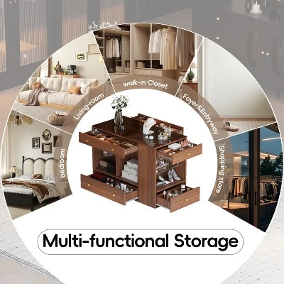 Wardrobe Closet Island With Glass Tabletop, Armoire Bedroom Island With 6 Drawers, Jewelry Storage Vanity Island, Walk In Wardrobe Furniture 6 Wardrobe Closet Island With Glass Tabletop, Armoire Bedroom Island With 6 Drawers, Jewelry Storage Vanity Island, Walk In Wardrobe Furniture - Image 4