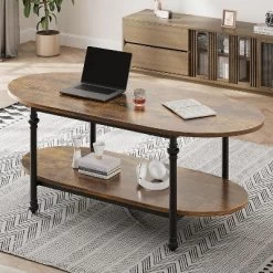 Oval Coffee Table Unique Tea Table 47.2" Mid Century Cocktail Table Low Storage Coffee Table -Garvee GUEST 8999e62e 240d 4f1c 8753 1f34a14fe378