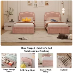 Twin Bed Frames With Smart LED Lights, Upholstered Bed Frame With Height Adjustable Bear Headboard, Velvet Princess Platform Bed Frame For Kids/Girls 10 Twin Bed Frames With Smart LED Lights, Upholstered Bed Frame With Height Adjustable Bear Headboard, Velvet Princess Platform Bed Frame For Kids/Girls -Garvee GUEST 89aefdaa f12b 48f6 b6fa fa4dbef25216