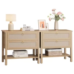 Rattan Night Stand Set Of 2, Boho Nightstand With 2 Drawers And Storage Shelf, Modern Farmhouse Nightstand, Side Tables For Living Room, Bedroom -Garvee GUEST 89fbf804 fda4 4abf 8ccb ea0a7d9528d4