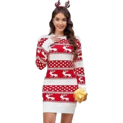 Ugly Christmas Sweater Dress For Women Xmas Crew Neck Pullover Sweater Holiday Knitted Mini Tunic Dress -Garvee GUEST 89fe3947 7505 4b52 b9de ba5d59f5a895