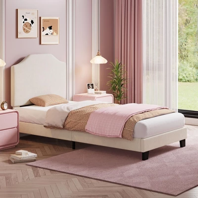 Twin Bed Frame With Adjustable Velvet Headboard, Sturdy Metal & Wood Slat Support, Low-Profile Design For Kids 3 Twin Bed Frame With Adjustable Velvet Headboard, Sturdy Metal & Wood Slat Support, Low-Profile Design For Kids