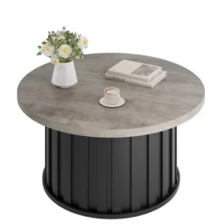 Garvee Round Coffee Table, Mid Century Modern Coffee Table With Metal Base, 31.9" Fluted Center Table For Living Room, Home Small Space, -Garvee GUEST 8a766824 d008 4393 b397 04e80e4f5545