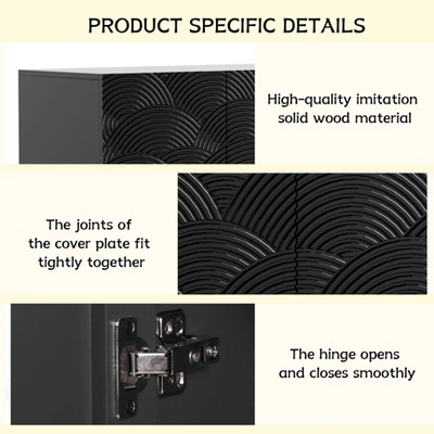 Accent Storage Cabinet, Modern Buffet Sideboard Console Table With 4 Doors And Adjustable Shelves Black 6 Accent Storage Cabinet, Modern Buffet Sideboard Console Table With 4 Doors And Adjustable Shelves Black - Image 4