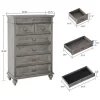 Farmhouse Tall Dresser For Bedroom With 7 Drawers, 50" Tall Large Wood Chest Of Drawers