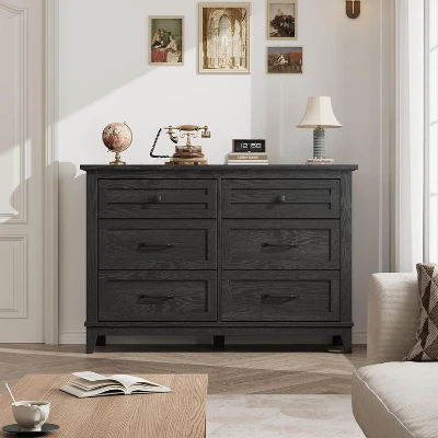 6 Dresser For Bedroom, 47" Wide Drawer Dresser With Storage Freestanding, Wooden Closet Storage Chest For Living Room, Bedroom, Entryway 4 6 Dresser For Bedroom, 47" Wide Drawer Dresser With Storage Freestanding, Wooden Closet Storage Chest For Living Room, Bedroom, Entryway - Image 2