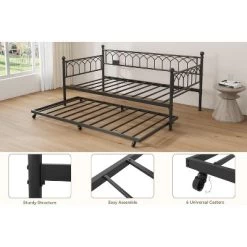 Twin Size Daybed With Pop-Up Trundle & LED Lights, Pull Out Bed With Charging Station And Pull Out Turundle, Metal Sofa Bed Frame For Living Room -Garvee GUEST 8b08d7de b50d 4ded 9091 c6f0bcf8aeb0