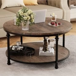 Round Coffee Table Rustic Center Table With Storage Shelf Wood Circle Coffee Table With Sturdy Metal Legs Living Room 13 Round Coffee Table Rustic Center Table With Storage Shelf Wood Circle Coffee Table With Sturdy Metal Legs Living Room -Garvee GUEST 8b1afdc4 c204 455f 87fa f10630194d3e 1