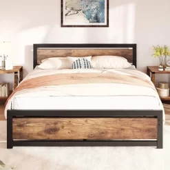 Whizmax Queen Size Bed Frame Platform, Industrial Queen Bedframe With Wooden Headboard No Box Spring Needed, Easy Assemble Noise Free Rustic Brown -Garvee GUEST 8b3bc73f 3cc5 4e49 8639 4ea81edc08e9 1