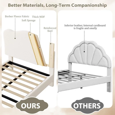 Bed Frame For Kids With Scallop Headboard, Cute Velvet Twin Bed For Girls, Boys, Sturdy Platform Bed, No Box Spring Needed, Wooden Slats, Noise Free 7 Bed Frame For Kids With Scallop Headboard, Cute Velvet Twin Bed For Girls, Boys, Sturdy Platform Bed, No Box Spring Needed, Wooden Slats, Noise Free - Image 5