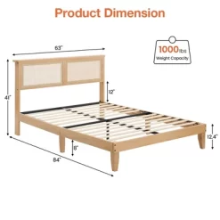 Deluxe Solid Wood Bed Frame With Natural Rattan Headboard,Platform Bed Frame, Mattress Foundation, Noise-Free, No Box Spring Needed -Garvee GUEST 8ba53837 3c8d 4b4a be1f 1267cec5e6e7