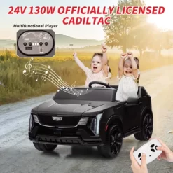 2 Seater Ride On Car For Kids, 24V Licensed Cadillac Electric Car Toy, Ride On Truck With Remote Control, Suspension, Music, LED