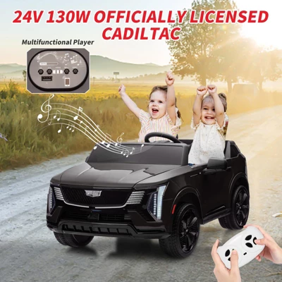 2 Seater Ride On Car For Kids, 24V Licensed Cadillac Electric Car Toy, Ride On Truck With Remote Control, Suspension, Music, LED 3 2 Seater Ride On Car For Kids, 24V Licensed Cadillac Electric Car Toy, Ride On Truck With Remote Control, Suspension, Music, LED