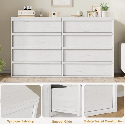 Garvee 8 Drawer Dresser For Bedroom, 54" White Double Dresser Organizer With Concave Handle, Modern Chest Of Drawer For Bedroom Living Room Nursery 6 Garvee 8 Drawer Dresser For Bedroom, 54" White Double Dresser Organizer With Concave Handle, Modern Chest Of Drawer For Bedroom Living Room Nursery - Image 4