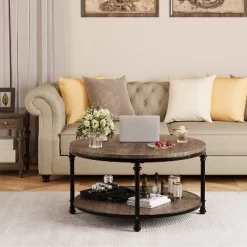Round Coffee Table Rustic Center Table With Storage Shelf Wood Circle Coffee Table With Sturdy Metal Legs Living Room 11 Round Coffee Table Rustic Center Table With Storage Shelf Wood Circle Coffee Table With Sturdy Metal Legs Living Room -Garvee GUEST 8c83524e 33f7 4736 b61c 5c050833150e 1