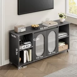 Modern TV Stand For 65 Inch, Black Entertainment Center With Storage Shelves & Glass Doors – Wooden Media Console Cabinet For Living Room -Garvee GUEST 8c93fe32 1a97 4c76 bdd6 79c574afd50a