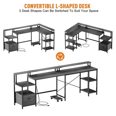 Garvee 76" Reversible L Shaped Computer Desk With File Drawer & With Power Outlet, Gaming Desk With Monitor Shelf, Corner Desk For Home Office 7 Garvee 76" Reversible L Shaped Computer Desk With File Drawer & With Power Outlet, Gaming Desk With Monitor Shelf, Corner Desk For Home Office - Image 5